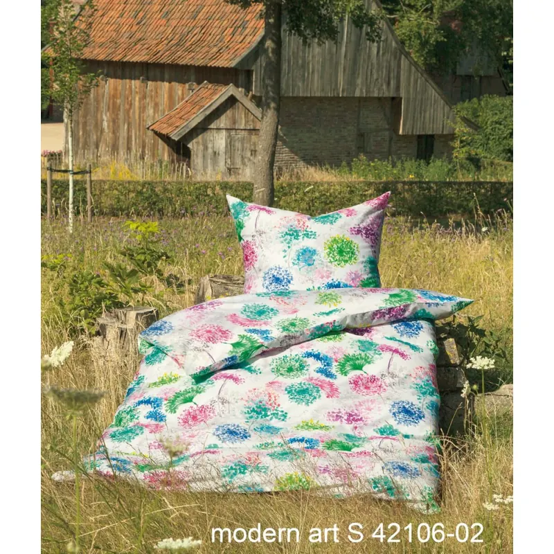 Janine Mako-Satin Bettwäsche 135X200,80x80 2 teilig  modern art S 42106-02-500 blaugrün fuchsia