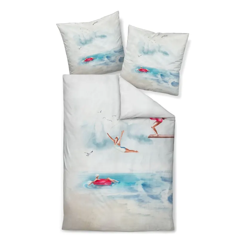Janine Mako-Satin Bettwäsche 135x200,80x80 2 teilig  Modern Art S 42142-02-500 himmelblau