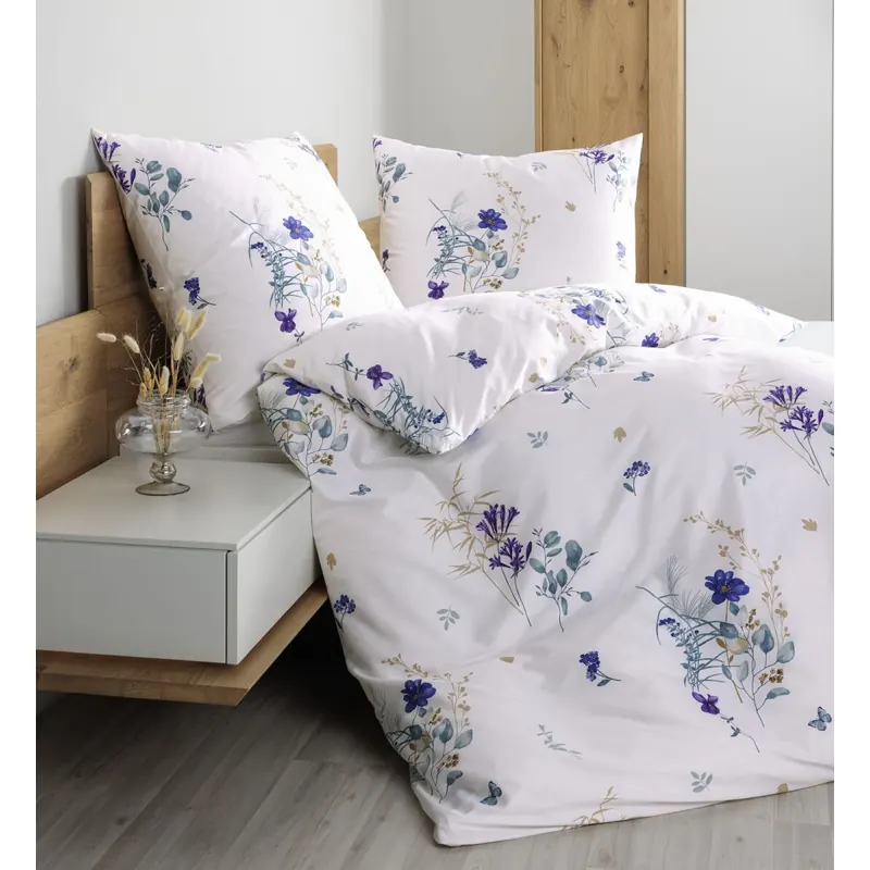 Janine Mako-Satin Bettwäsche 135X200,80x80 2 teilig Moments 98122-02-500 taubenblau lila