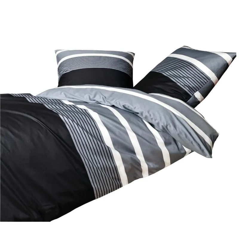 Janine Mako-Satin Bettwäsche 155x200,80x80 2 teilig J. D. 8468-08-510 silber-schwarz