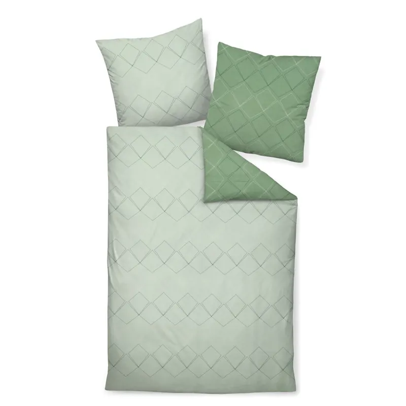 Janine Mako-Satin Bettwäsche 200X200+2x80x80 3 teilig J. D. 87053-06-620 jade waldgrün