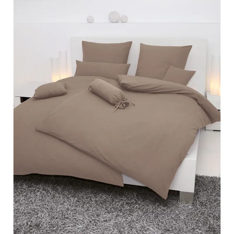 Janine Mako-Soft-Seersucker Bettwäsche 240x220+2x80x80 3 teilig PIANO 125-57-633 taupe