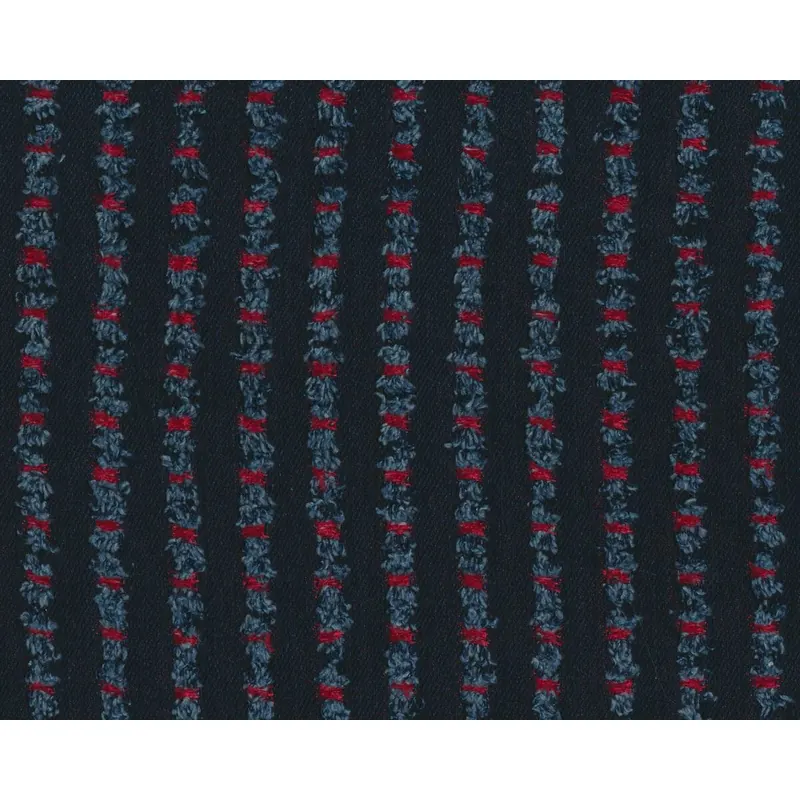 Jeans-Jacquardstoff PERDITA, Lochstreifen, nachtblau-rot