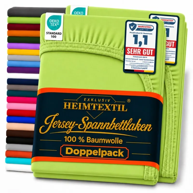 Jersey Spannbettlaken Doppelpack 90 - 100 x 200 cm Apfelgrün