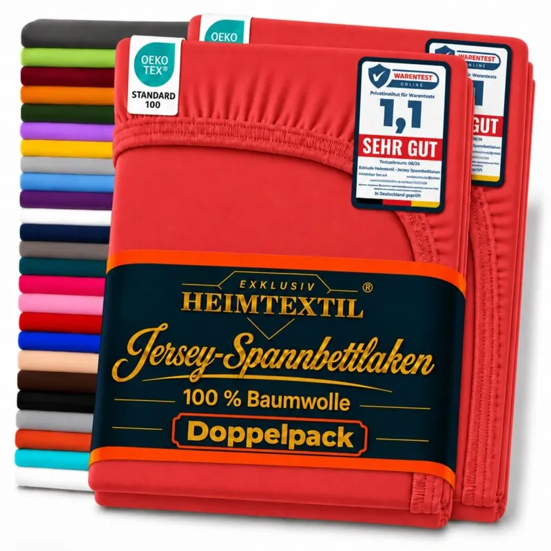 Jersey Spannbettlaken Premium Doppelpack 90 - 100 x 200 cm Rot