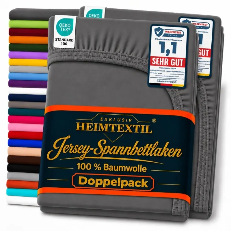 Jersey Spannbettlaken Premium Marke Doppelpack 140 - 160 x 200 cm Anthrazit