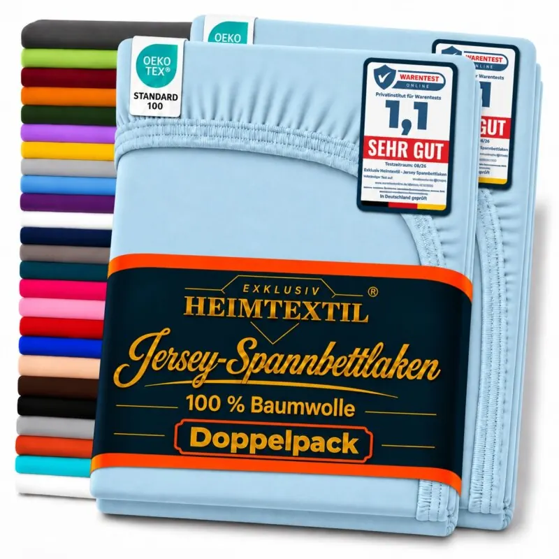 Jersey Spannbettlaken Premium Marke Doppelpack 140 - 160 x 200 cm Hellblau