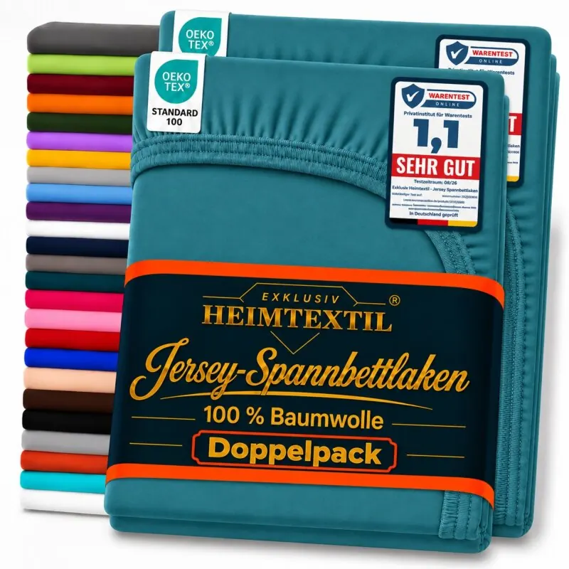 Jersey Spannbettlaken Premium Marke Doppelpack 200 x 220 cm Petrol