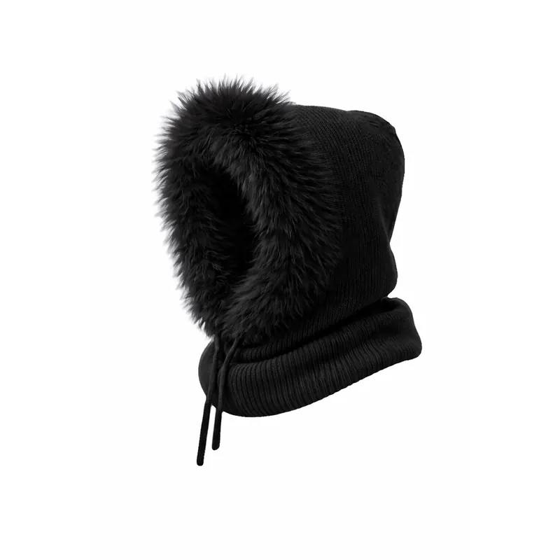 Kapuzenschal Damen & Herren mit Kunstfell Warmer Kapuzenkragen mit Bindeband Weich gefüttert,winddicht – Winter Schal mit Kapuze schwarz