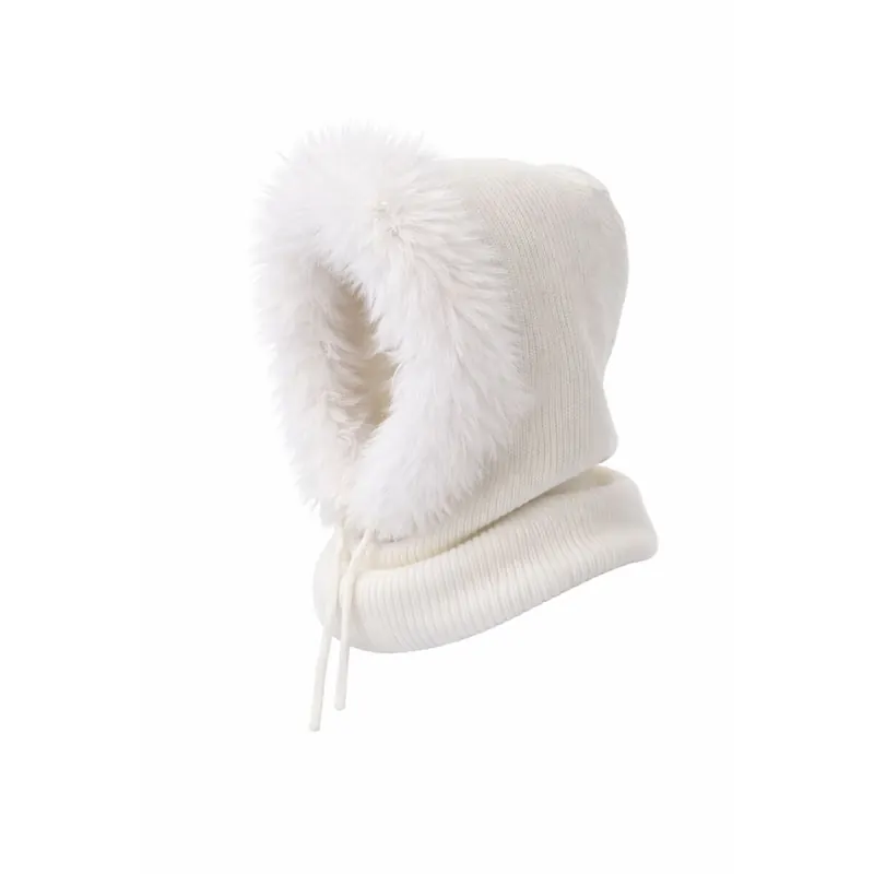 Kapuzenschal Damen & Herren mit Kunstfell Warmer Kapuzenkragen mit Bindeband Weich gefüttert,winddicht – Winter Schal mit Kapuze Beige