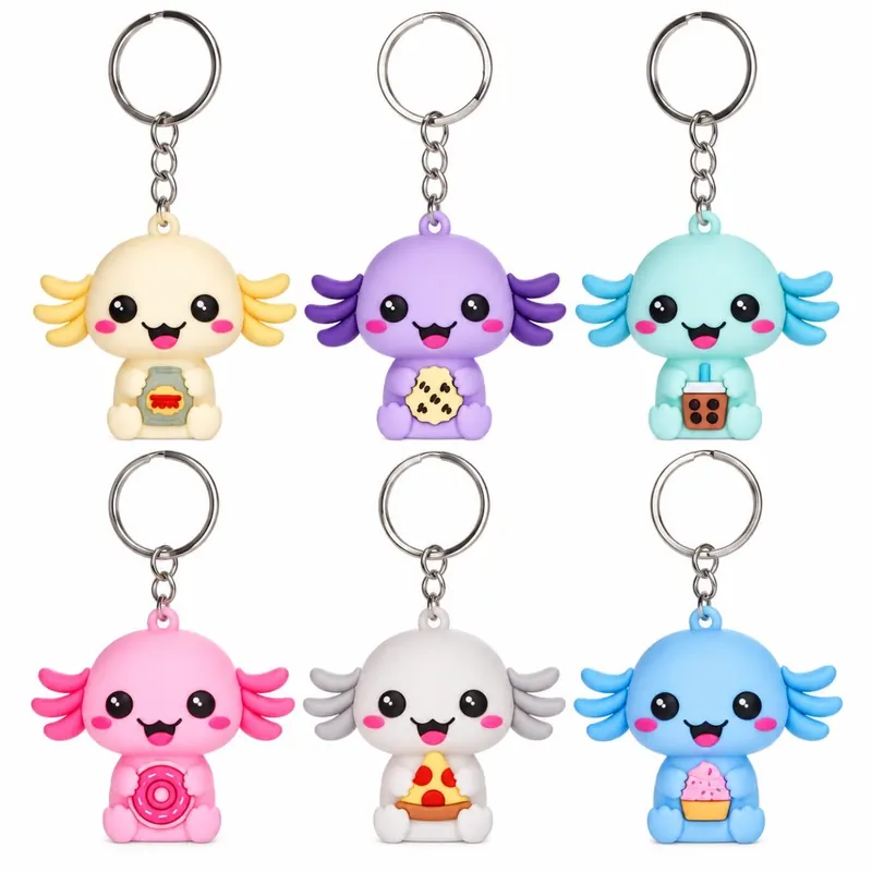 Kawaii Kuties Snaxolotyl Axolotl Schlüsselanhänger 3D 6er Set