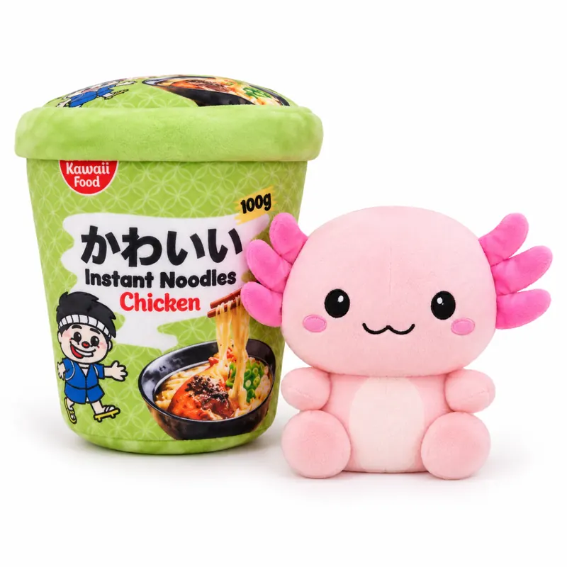 Kawaii Nudelbecher Plüsch Kuscheltier – 17 cm Axolotl