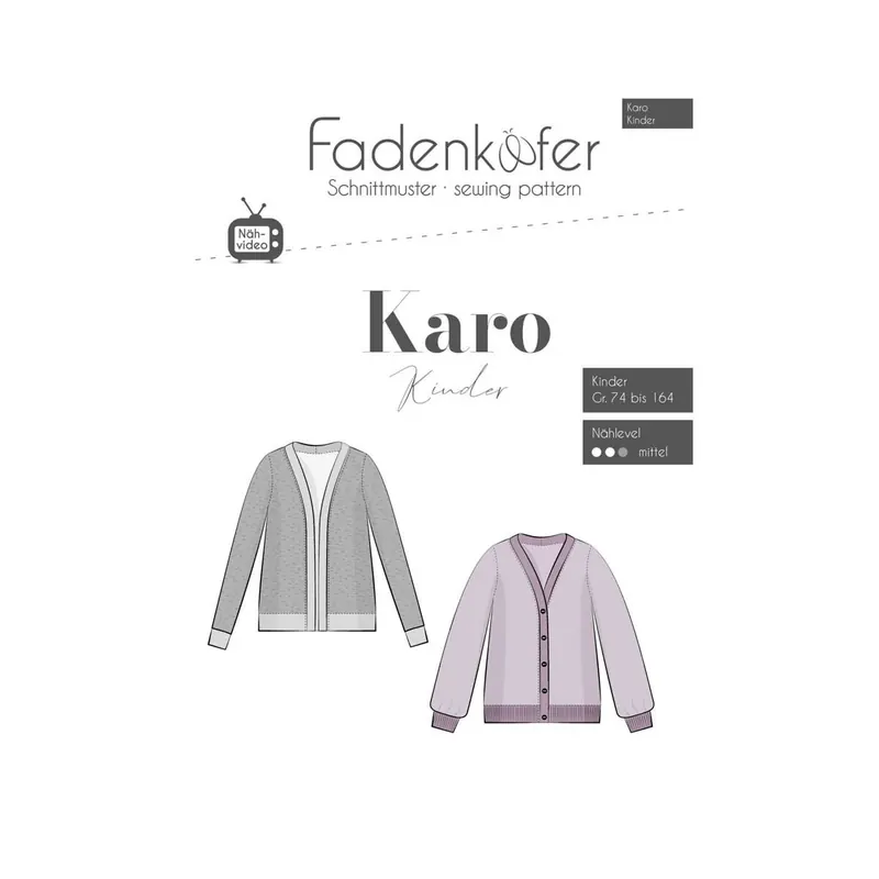 Kinder-Schnittmuster Strickjacke KARO, fadenkäfer