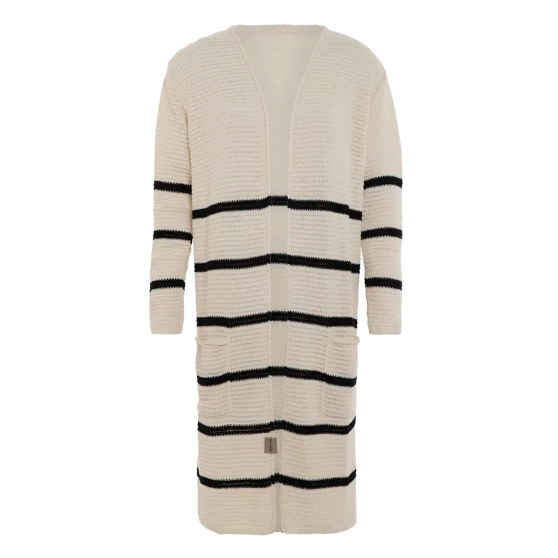 Knit Factory Bibi Lange Strickjacke Beige Schwarz Mit Taschen 40/42 Gestreift