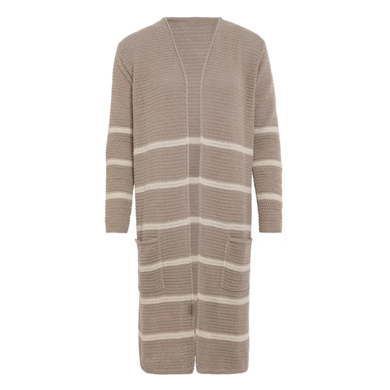 Knit Factory Bibi Lange Strickjacke Leinen Beige Mit Taschen 40/42 Gestreift
