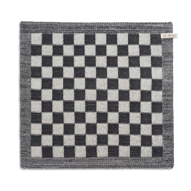 Knit Factory Block Küchenhandtuch 50x50 cm Kariert Anthrazit Beige