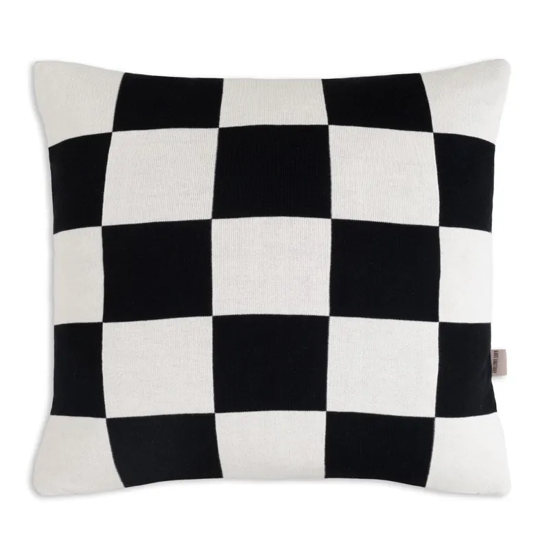 Knit Factory Caro Kissen Ecru Schwarz 50x50 cm Kariert