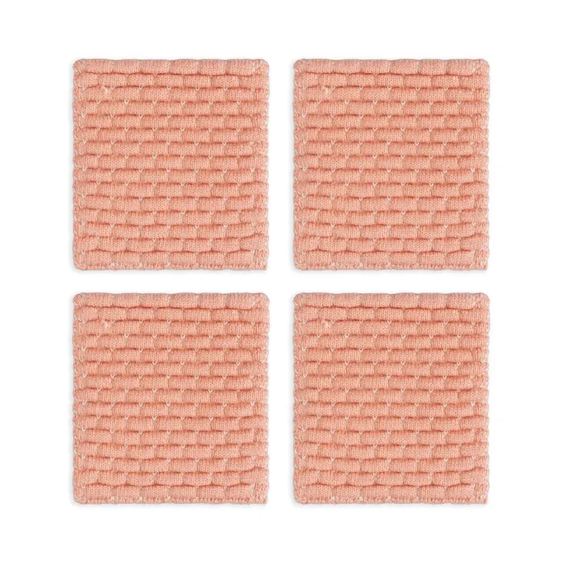 Knit Factory | Gestrickte Glasuntersetzer Block Ecru/Apricot - 4er Set | Creme;Rosa