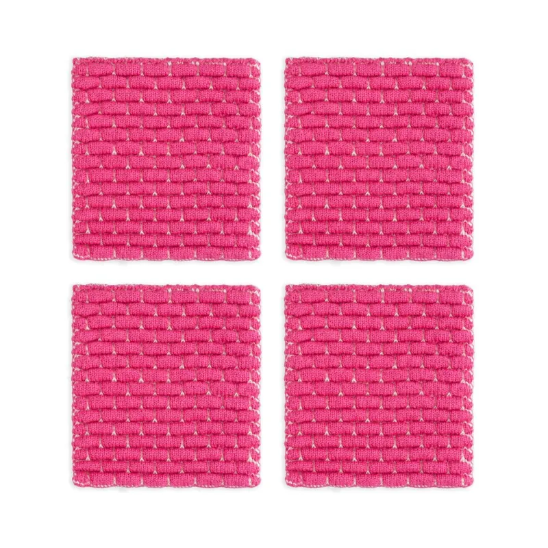 Knit Factory | Gestrickte Glasuntersetzer Block Ecru/Fuchsia - 4er Set | Creme;Rosa