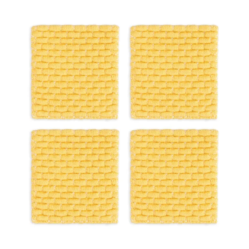 Knit Factory | Gestrickte Glasuntersetzer Block Ecru/Gold - 4er Set | Creme;Gold