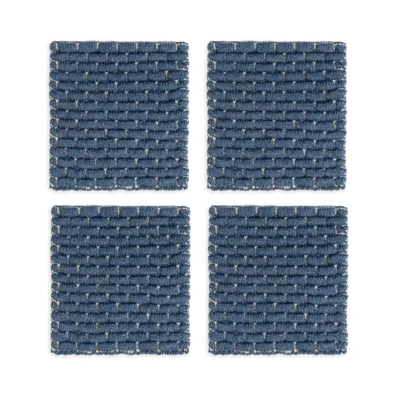 Knit Factory | Gestrickte Glasuntersetzer Block Ecru/Jeans - 4er Set | Creme;Dunkelblau