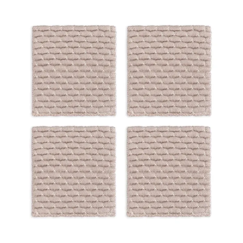 Knit Factory | Gestrickte Glasuntersetzer Block Ecru/Leinen - 4er Set | Beige;Creme