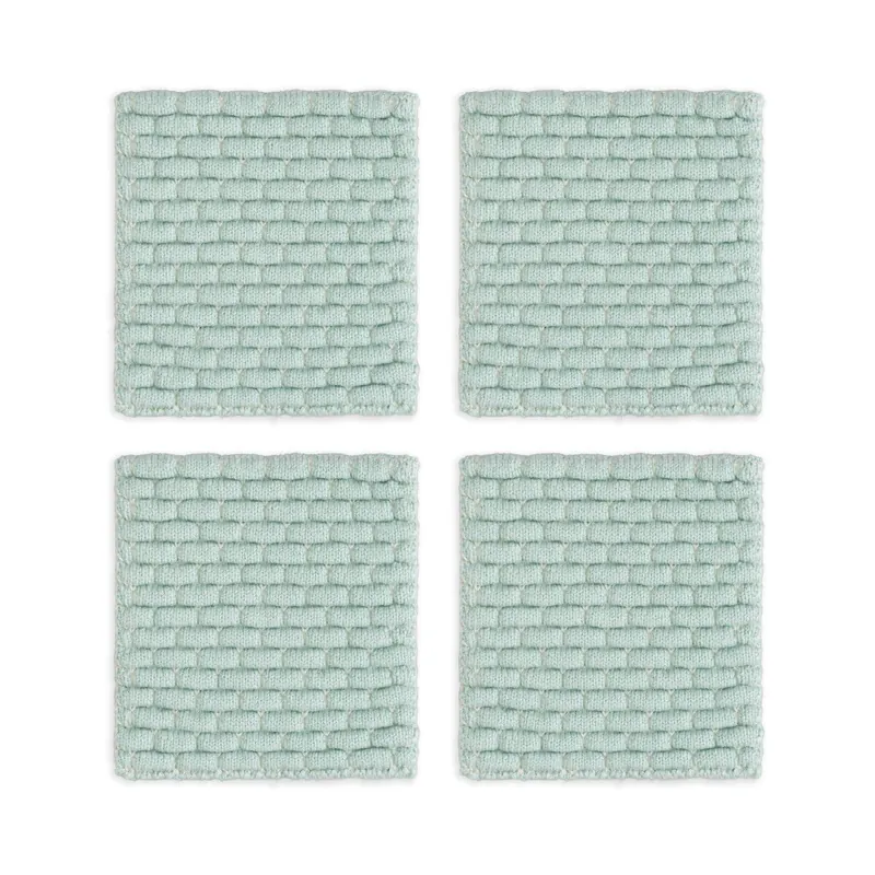 Knit Factory | Gestrickte Glasuntersetzer Block Ecru/Mint - 4er Set | Creme;Grün