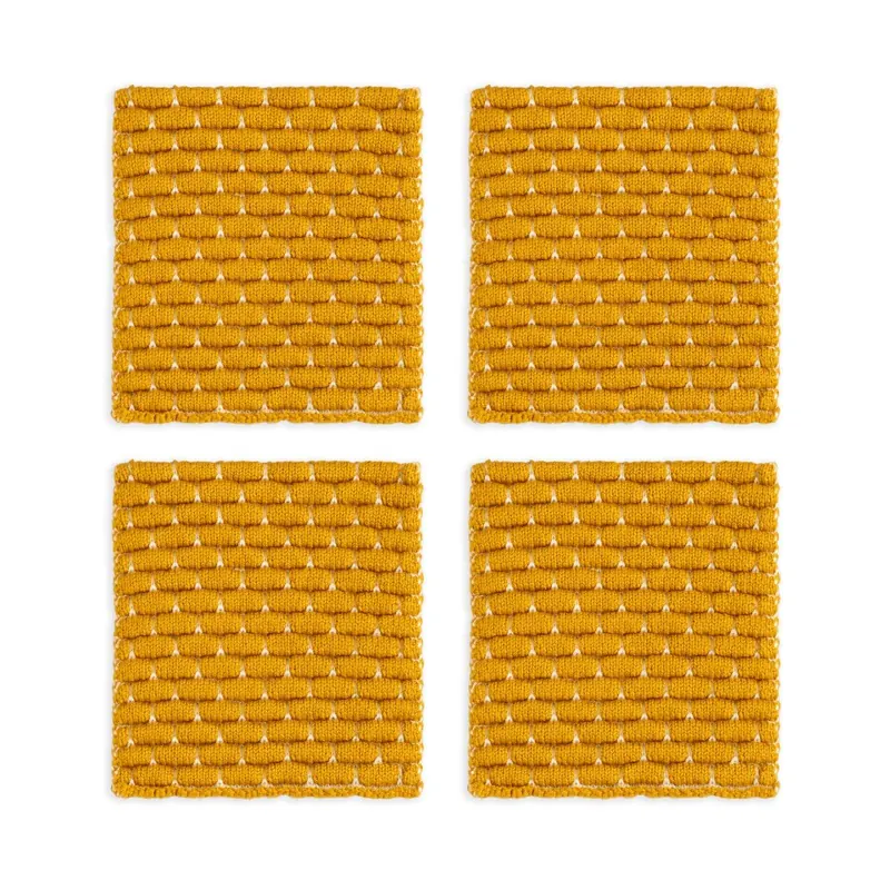 Knit Factory | Gestrickte Glasuntersetzer Block Ecru/Ocker - 4er Set | Creme