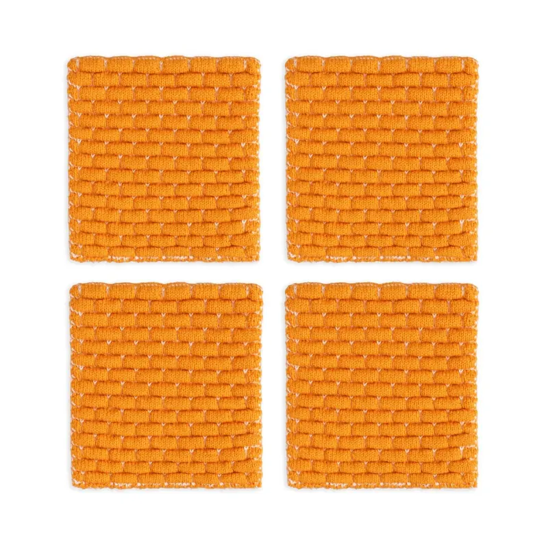 Knit Factory | Gestrickte Glasuntersetzer Block Ecru/Orange - 4er Set | Creme;Orange