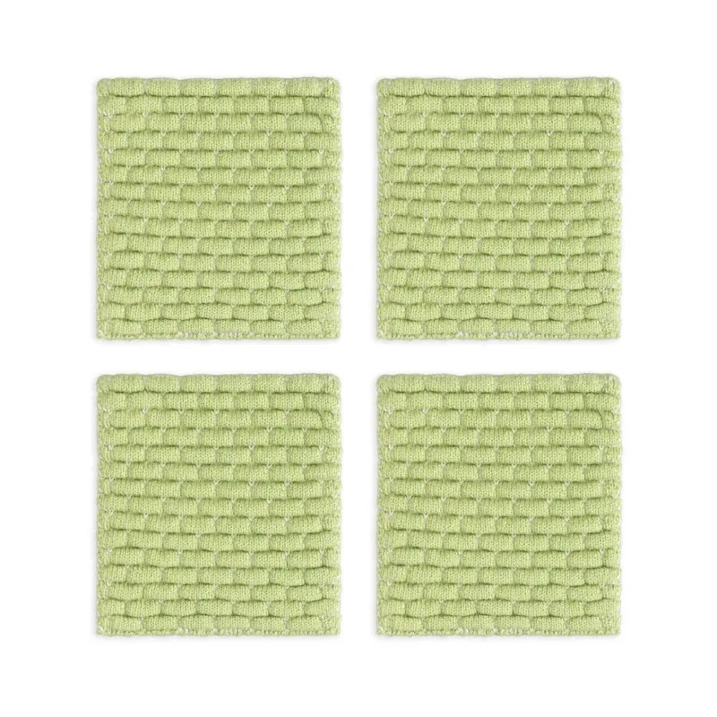 Knit Factory | Gestrickte Glasuntersetzer Block Ecru/Spring Green - 4er Set | Creme;Grün