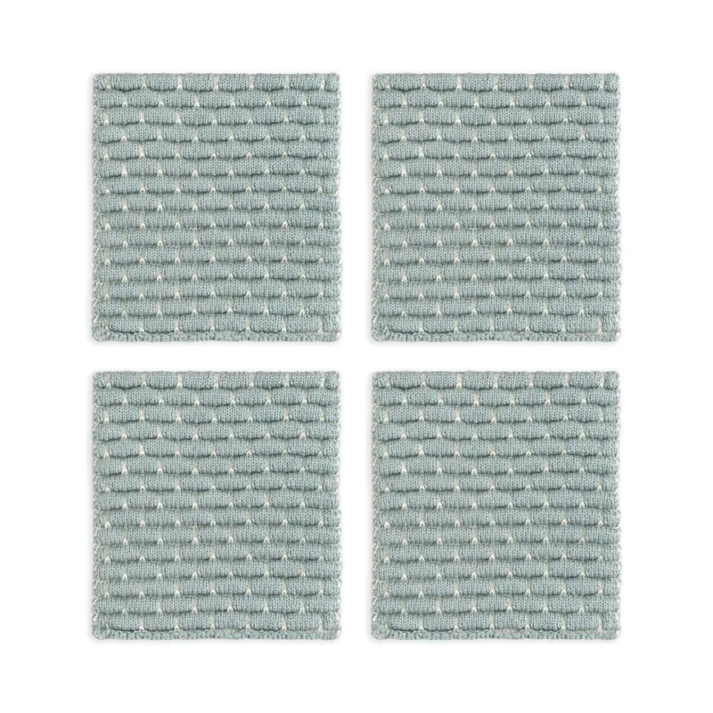 Knit Factory | Gestrickte Glasuntersetzer Block Ecru/Stone Green - 4er Set | Creme;Grün