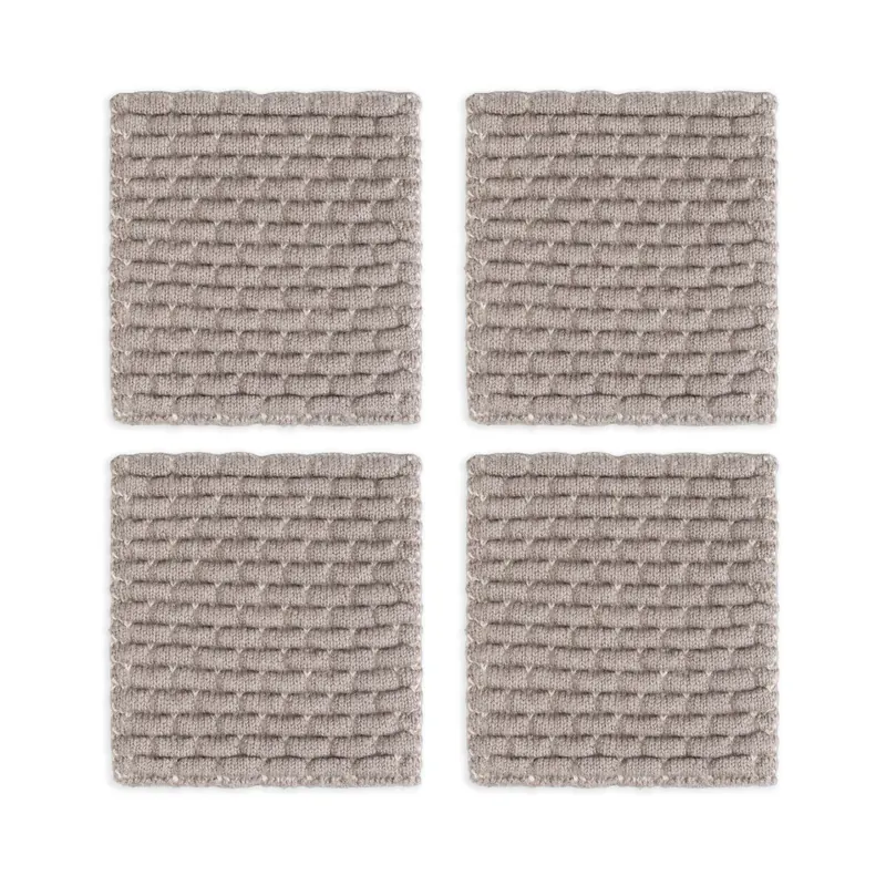 Knit Factory | Gestrickte Glasuntersetzer Block Ecru/Taupe - 4er Set | Braun;Creme