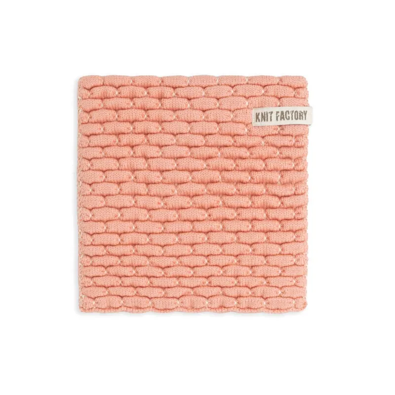 Knit Factory Gestrickter Topfuntersetzer Block Ecru Apricot One Size Kariert