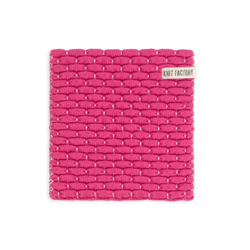 Knit Factory Gestrickter Topfuntersetzer Block Ecru Fuchsia One Size Kariert