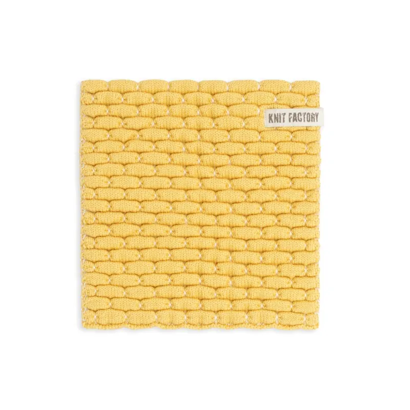 Knit Factory Gestrickter Topfuntersetzer Block Ecru Gold One Size Kariert