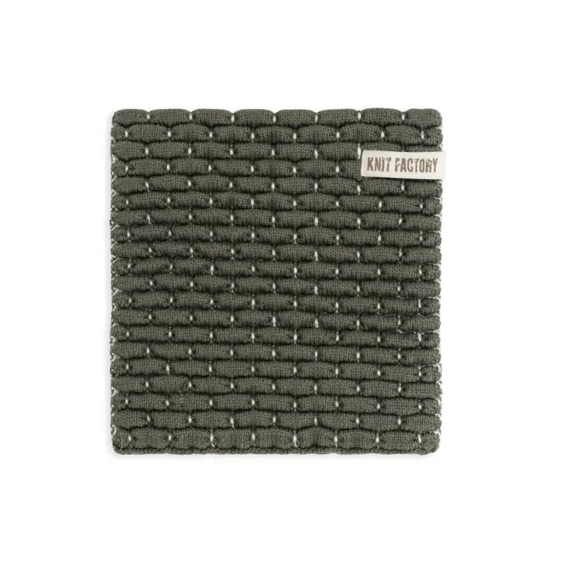 Knit Factory Gestrickter Topfuntersetzer Block Ecru Khaki One Size Kariert