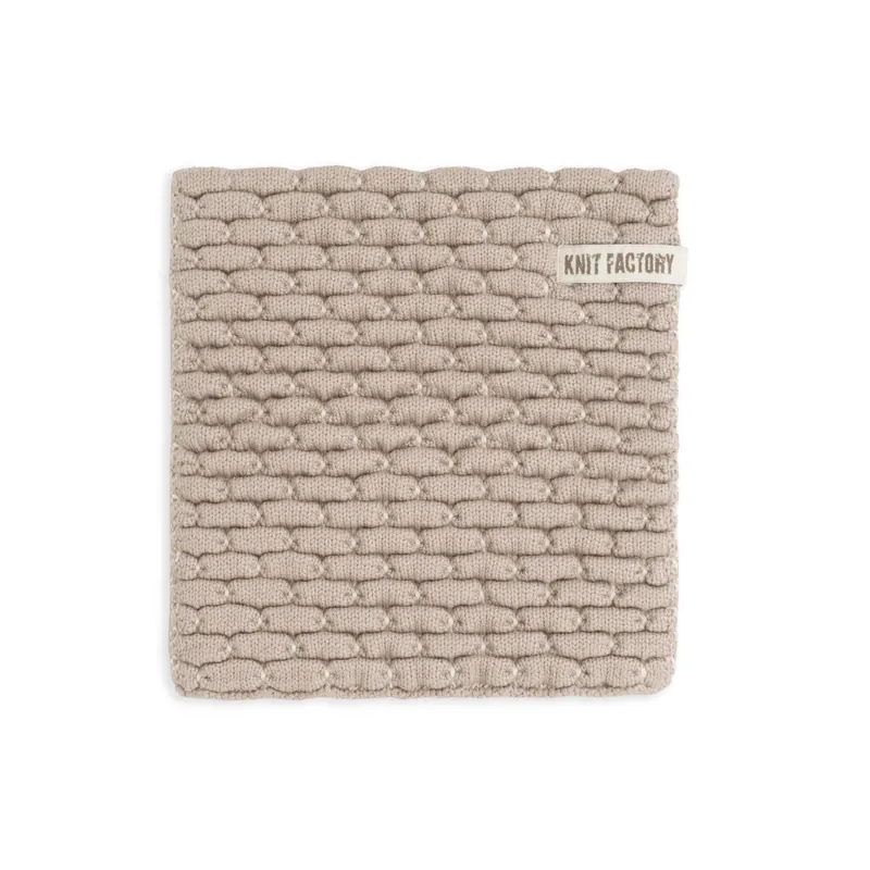 Knit Factory Gestrickter Topfuntersetzer Block Ecru Taupe One Size Kariert