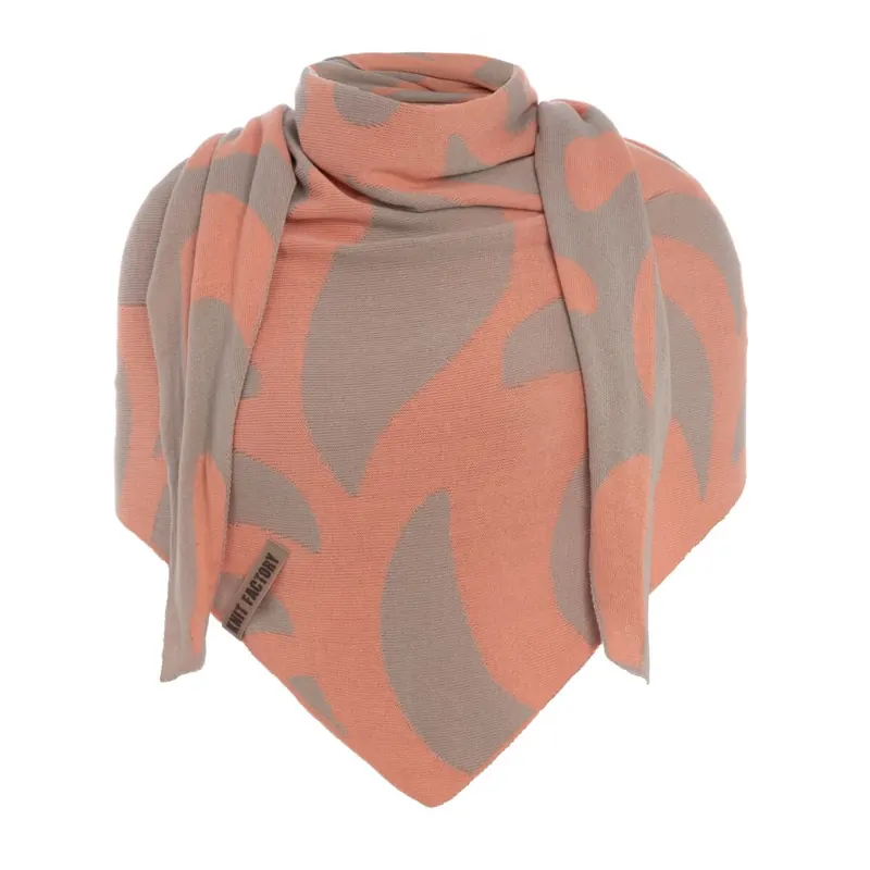 Knit Factory Leaf Dreieckstuch Kieselgrau/Apricot
