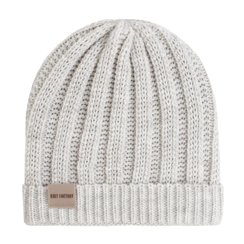 Knit Factory Nica Mütze Beige One Size Gestreift