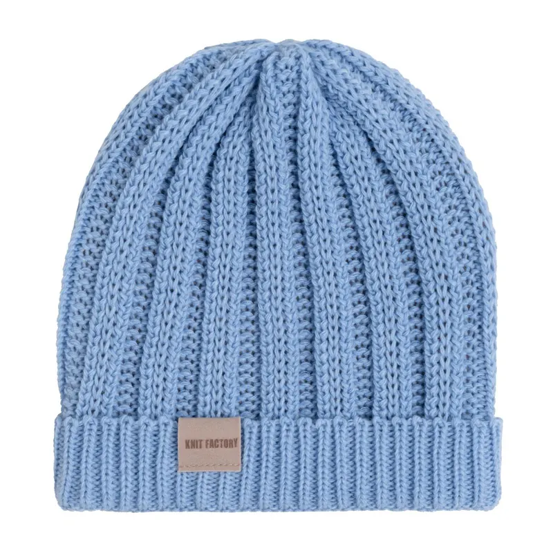 Knit Factory Nica Mütze Crystal Blue One Size Gestreift
