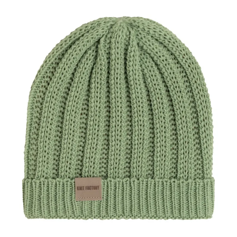 Knit Factory Nica Mütze Sage Green One Size Gestreift