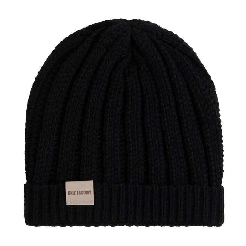 Knit Factory Nica Mütze Schwarz One Size Gestreift