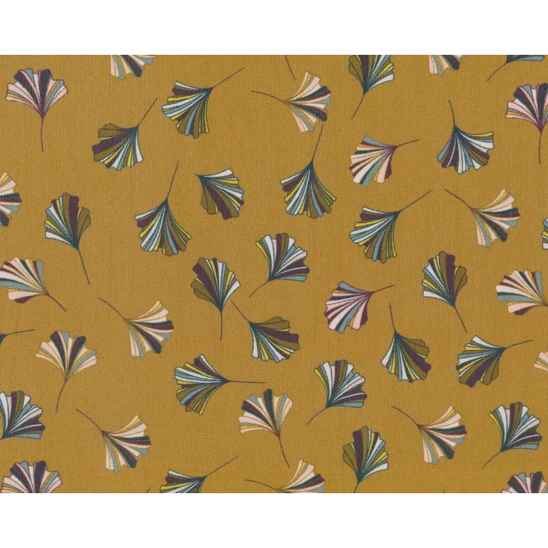 Krepp-Chiffon DONA SENAPA, Fächerblätter, goldbraun