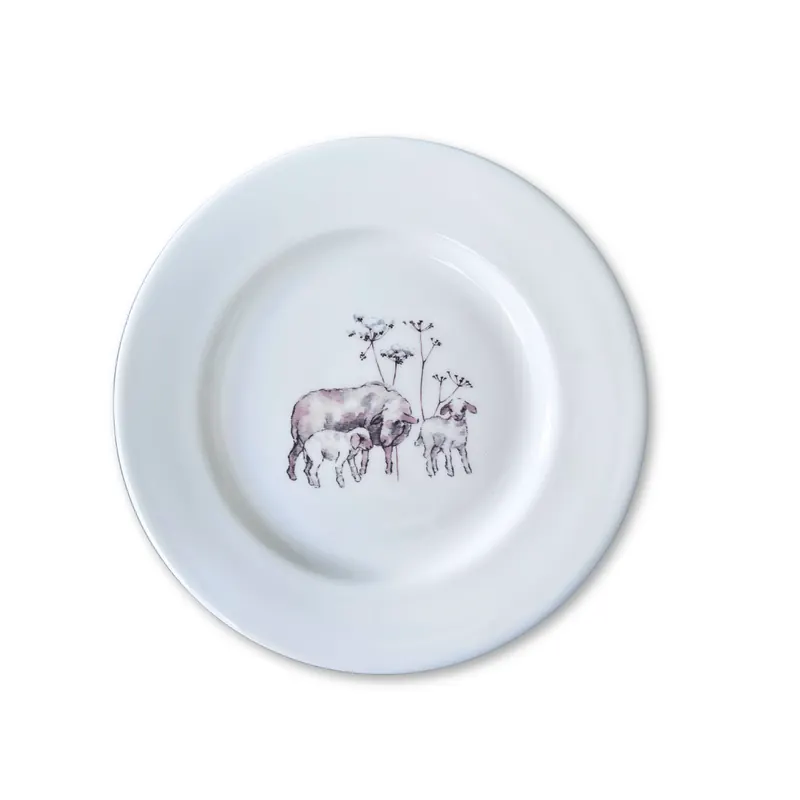 Kuchenteller WOLLFAMILIE, Schaf mit Lämmern, Acufactum