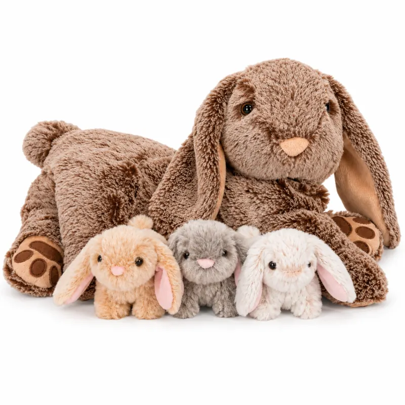 Kuschelhase Mama mit 3 Baby-Häschen 50 cm – Plüschtier Spielset XL Kuscheltier Familie