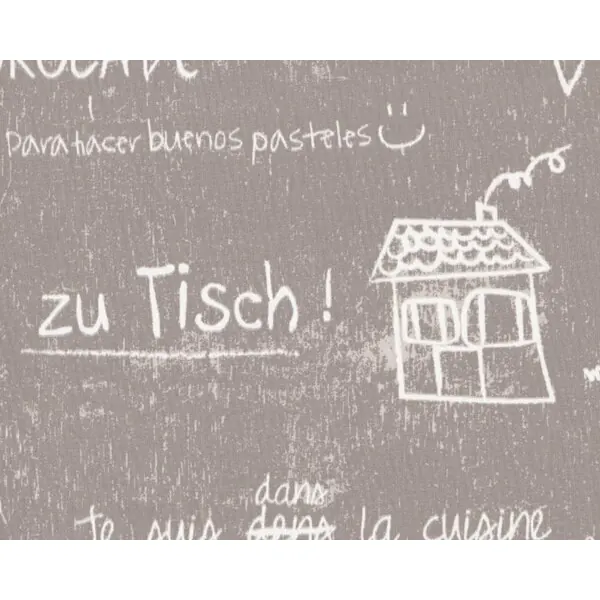 Laminierter Stoff / Wachstuch ZU TISCH, Kreide-Zeichnungen, beige-weiß