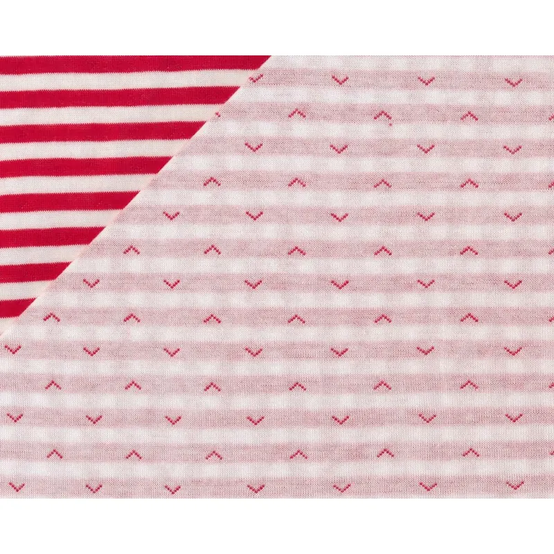 Leichter Bio-Doubleface-Jacquard-Jersey RONKA PFEIL, Pfeilspitzen und Streifen, weiß-rot
