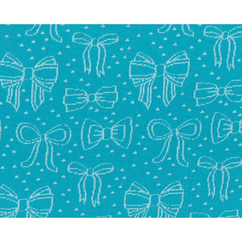 Leichter Bio-Jacquard-Strick BOW PARADE, Schleifen, türkis-weiß