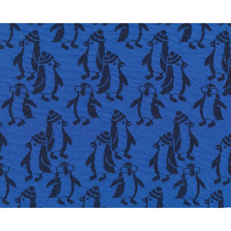 Leichter Bio-Jacquard-Strick PINGU PARADE, Pinguine, blau-nachtblau