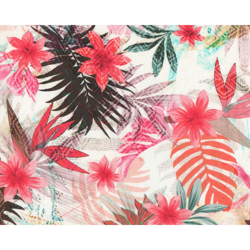 Leinen-Baumwollstoff LECIA, Blumen-Print, Hilco